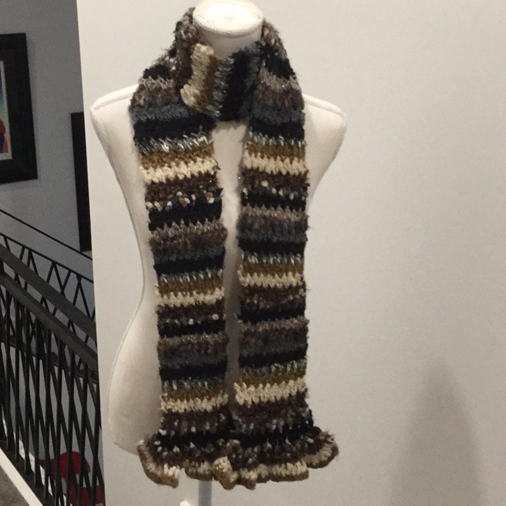 Striped Knit Scarf in Black and Brown